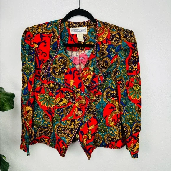 Vintage Jessica Howard Baroque Bright Red Elegant blazer Jacket - Picture 2 of 10